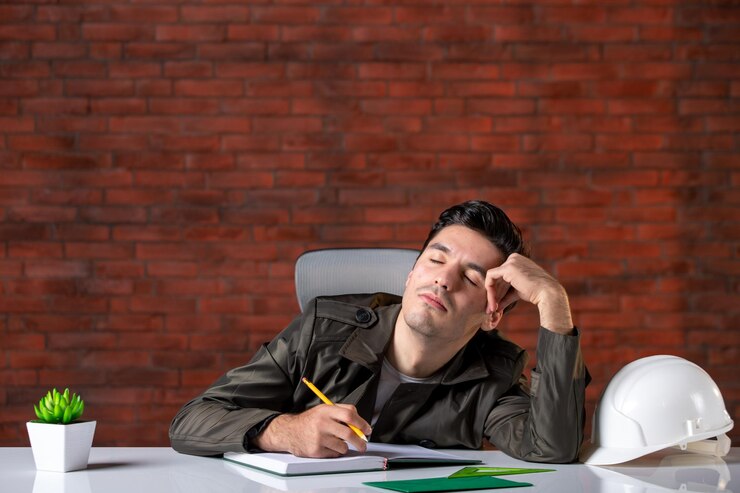 a man sleeps while writing a document