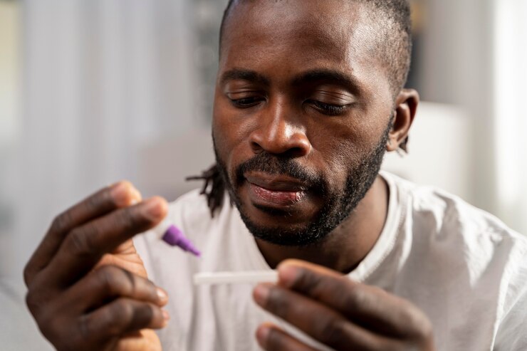 a man taking a self health test