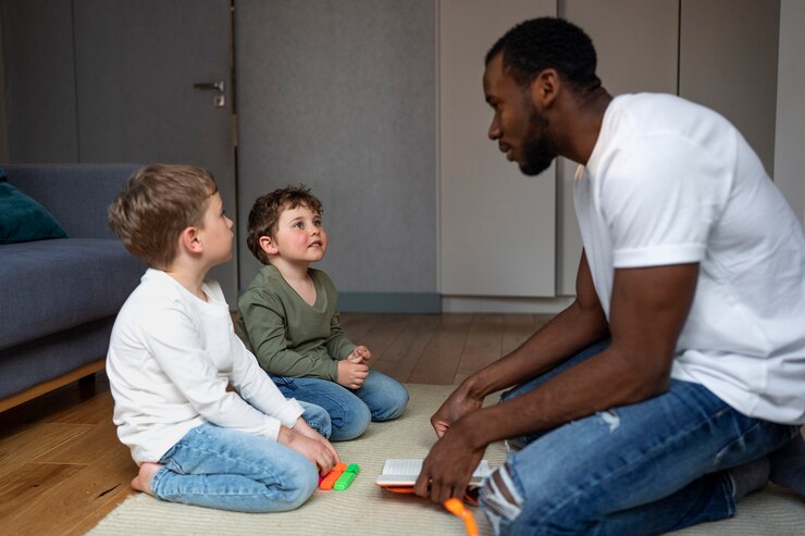 a man talking to his kids